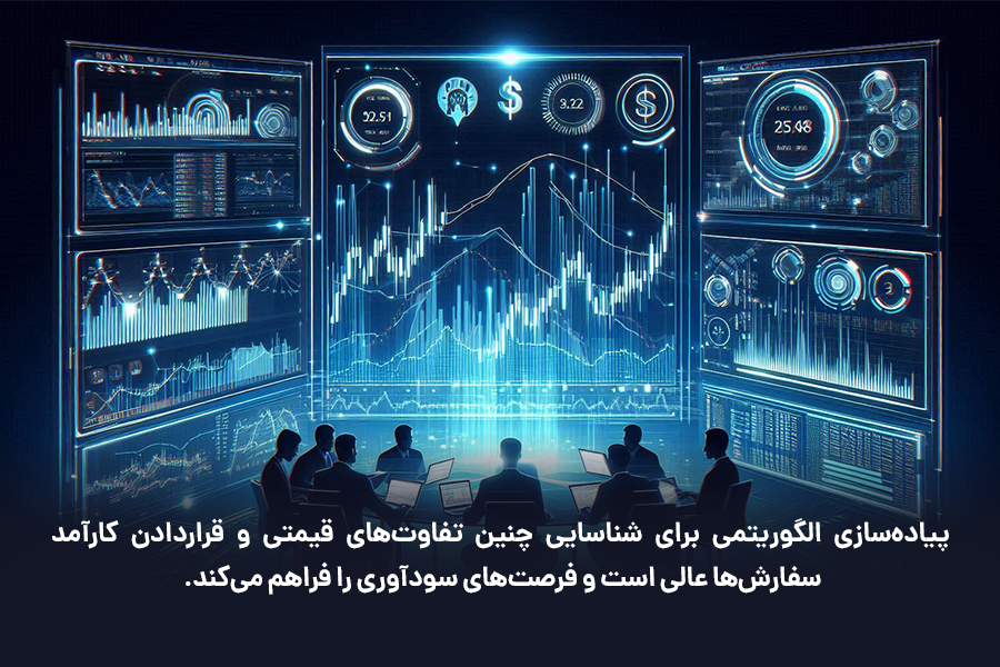 پیاده‌سازی الگوریتمی برای شناسایی تفاوت‌های قیمتی و قراردادن کارآمد سفارش‌ها عالی است و فرصت‌های سودآوری را فراهم می‌کند.