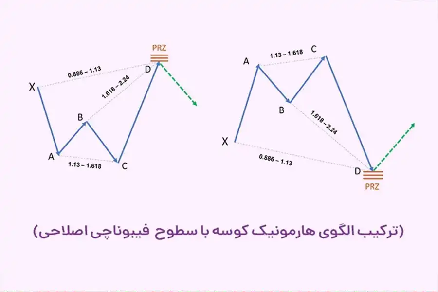 سطوح اصلاحی هر دو حالت نزولی و صعودی الگوی هارمونیک کوسه