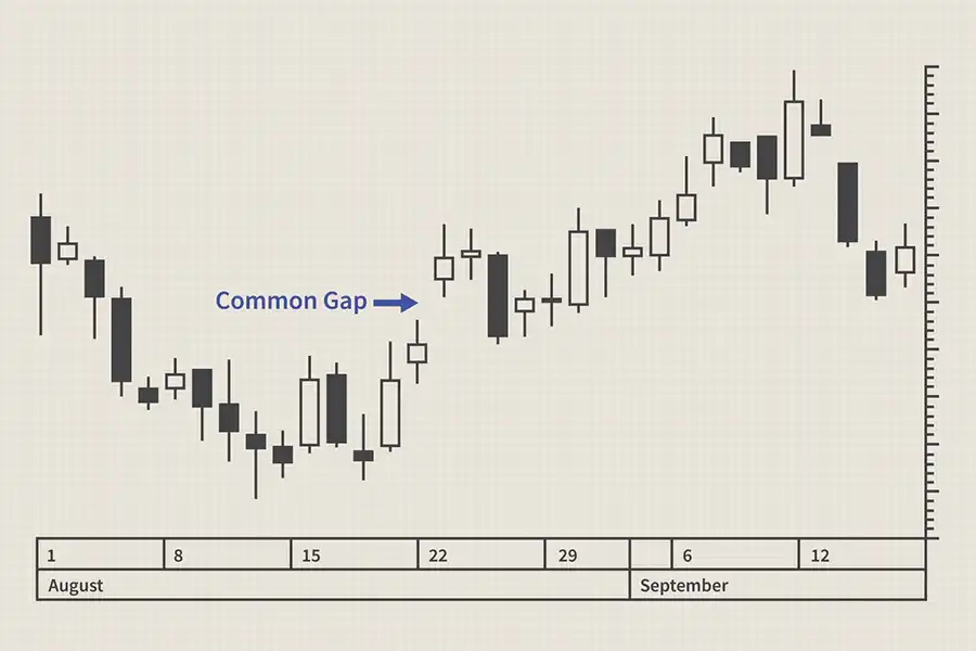 در گپ‌های معمولی، شکاف‌های قیمتی معمولاً به سرعت پر می‌شوند و قیمت به سطح پیش از گپ بازمی‌گردد.
