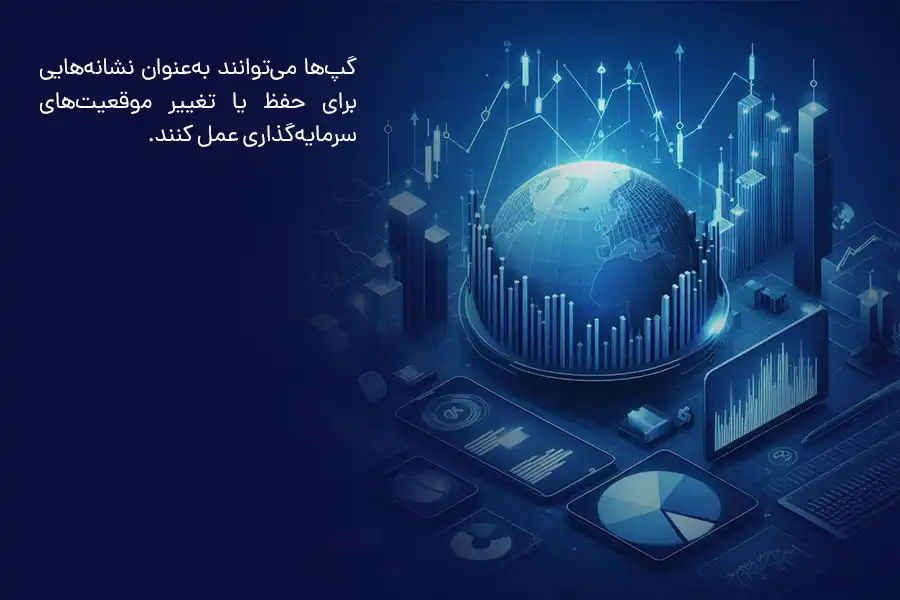 گپ‌ها می‌توانند به‌عنوان نشانه‌هایی برای حفظ یا تغییر موقعیت‌های سرمایه‌گذاری عمل کنند.