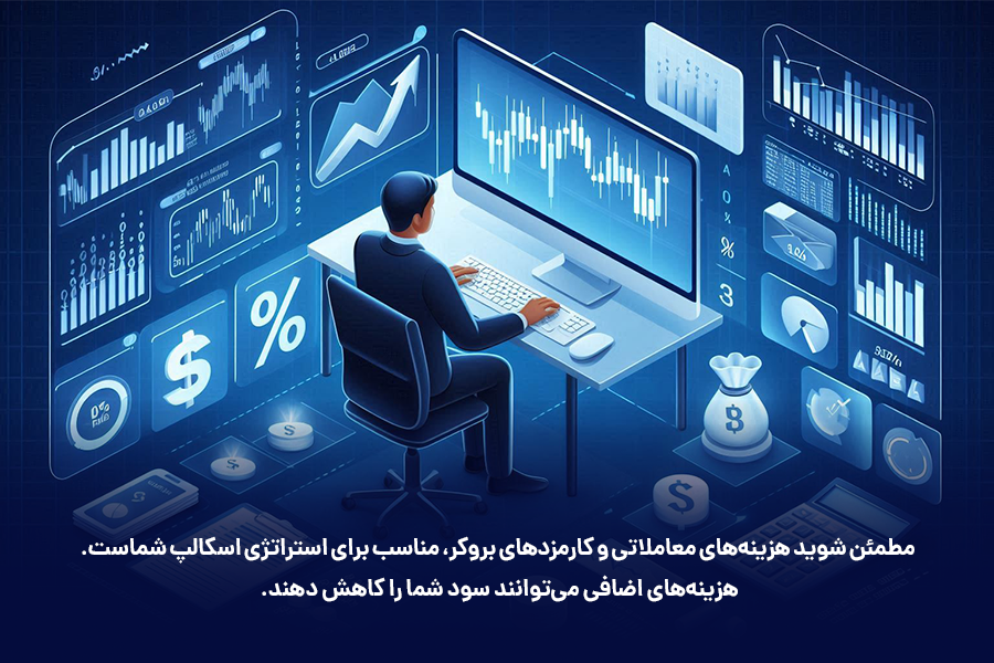 مطمئن شوید هزینه‌های معاملاتی و کارمزد‌های بروکر، مناسب برای استراتژی اسکالپ است.