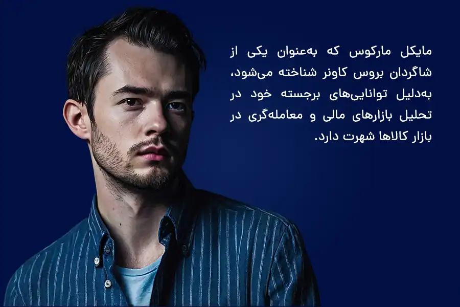 مایکل مارکوس به‌عنوان یکی از شاگردان بروس کاونر، به‌دلیل توانایی‌های برجسته خود در تحلیل بازارهای مالی و معامله‌گری در بازار کالاها شهرت دارد. 