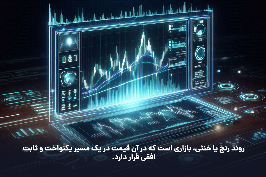 روند رنج یا خنثی، بازاری است که در آن قیمت در یک مسیر یکنواخت و ثابت افقی قرار دارد.