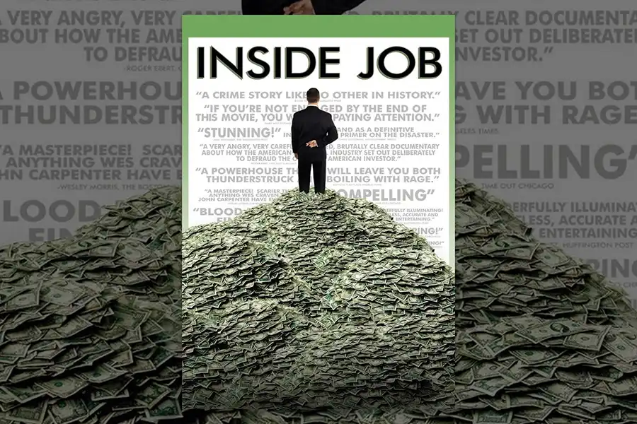 Inside Job به بررسی و تحلیل بحران مالی جهانی 2008 و عواملی مانند فساد، کج‌روی‌های سیستماتیک در وال استریت و نقش دولت آمریکا در این بحران می‌پردازد.