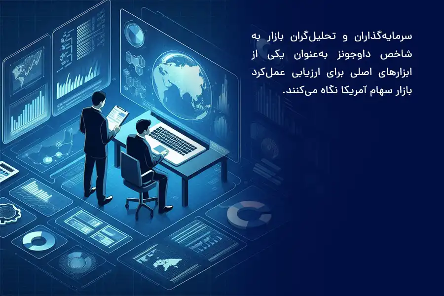 سرمایه‌گذاران و تحلیل‌گران بازار به شاخص داوجونز به‌عنوان یکی از ابزارهای اصلی برای ارزیابی عمل‌کرد بازار سهام آمریکا نگاه می‌کنند.