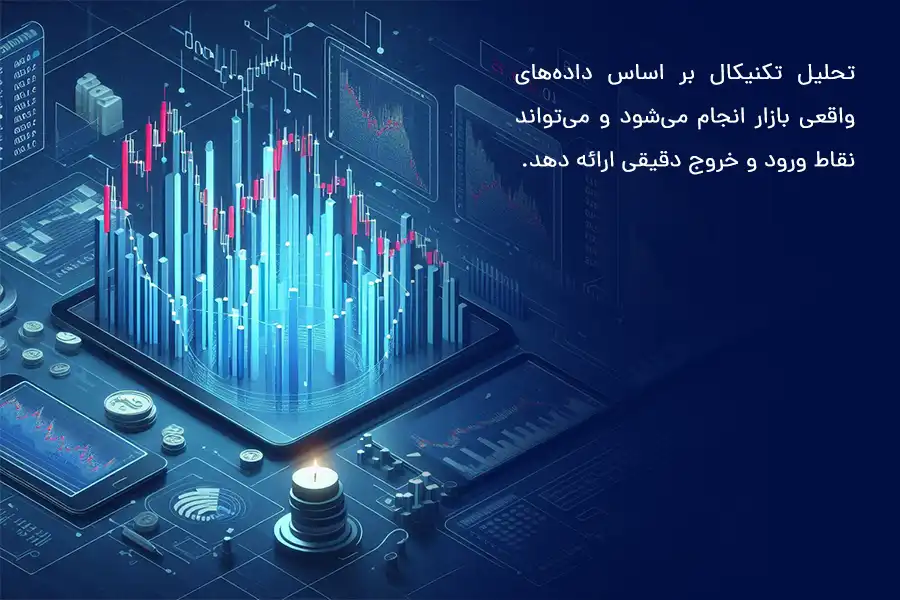 تحلیل تکنیکال بر اساس داده‌های واقعی بازار انجام می‌شود و می‌تواند نقاط ورود و خروج دقیقی ارائه دهد. 