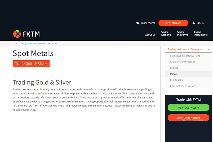 FXTM با ارائه اسپرد صفر برای طلا و سایر فلزات گران‌بها، به معامله‌گران این امکان را می‌دهد که هزینه‌های معاملاتی خود را به حداقل برسانند.