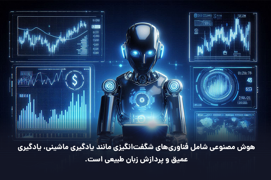 هوش مصنوعی شامل فناوری‌های شگفت‌انگیزی مانند یادگیری ماشینی، یادگیری عمیق و پردازش زبان طبیعی است.