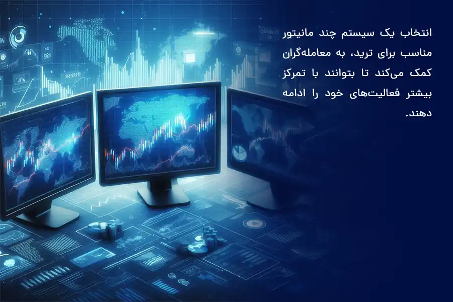 انتخاب یک سیستم چند مانیتور مناسب برای ترید، به معامله‌گران کمک می‌کند تا بتوانند با تمرکز بیشتر فعالیت‌های خود را ادامه دهند.
